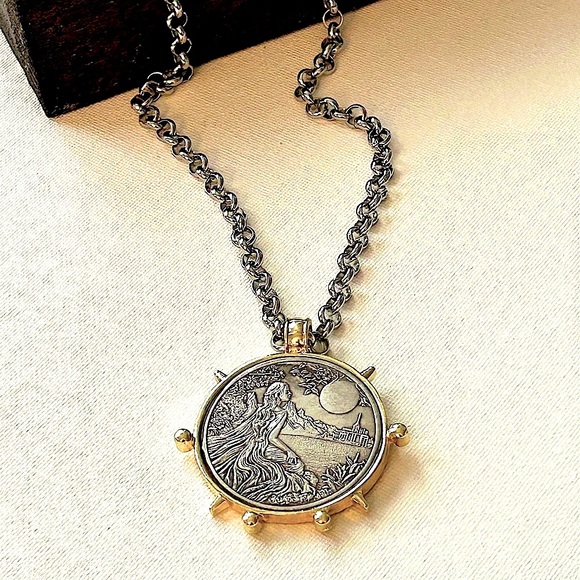Jewelry - Coin necklace, Elegant Silver and Gold Pendant Necklace